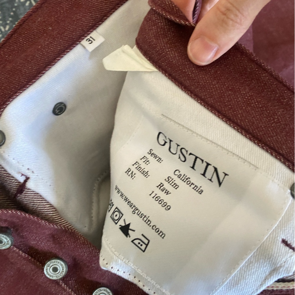Gustin Slim Raw Selvedge Jeans - Oxblood 31 Like New - Picture 5 of 5